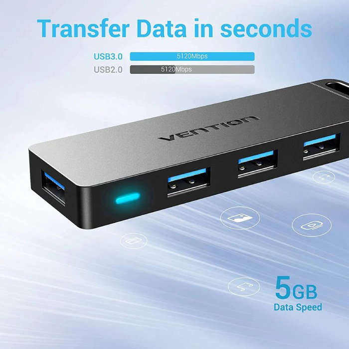 HUB 4 PUERTOS USB 3.0 4xUSB 1xMICRO USB GRIS VENTION